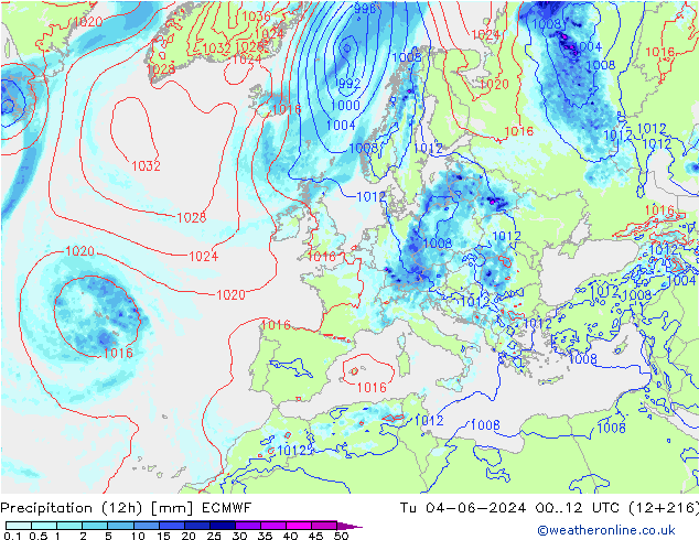 Nied. akkumuliert (12Std) ECMWF Di 04.06.2024 12 UTC