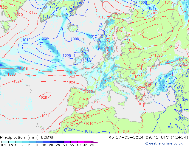 Niederschlag ECMWF Mo 27.05.2024 12 UTC