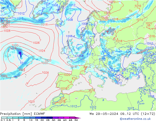 Precipitation ECMWF We 29.05.2024 12 UTC