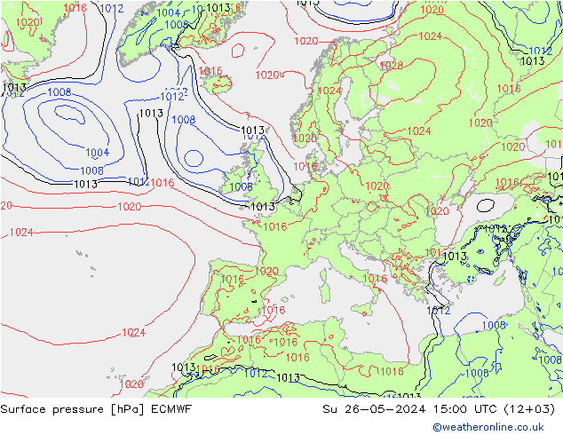 pressão do solo ECMWF Dom 26.05.2024 15 UTC