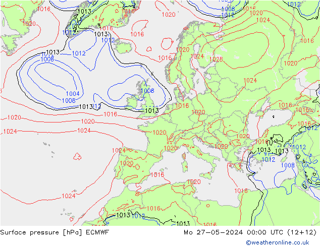 Presión superficial ECMWF lun 27.05.2024 00 UTC