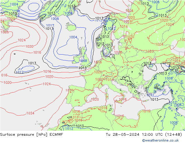 Atmosférický tlak ECMWF Út 28.05.2024 12 UTC