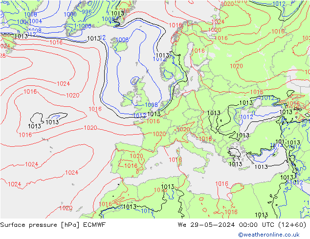 Luchtdruk (Grond) ECMWF wo 29.05.2024 00 UTC