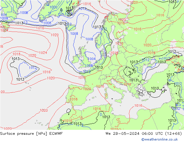 Bodendruck ECMWF Mi 29.05.2024 06 UTC