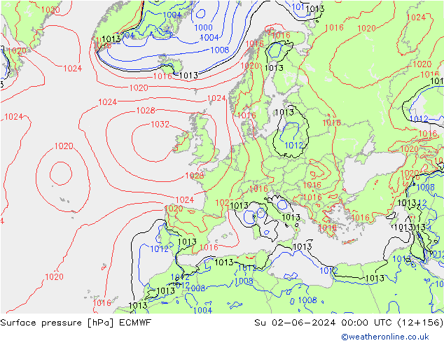 Atmosférický tlak ECMWF Ne 02.06.2024 00 UTC