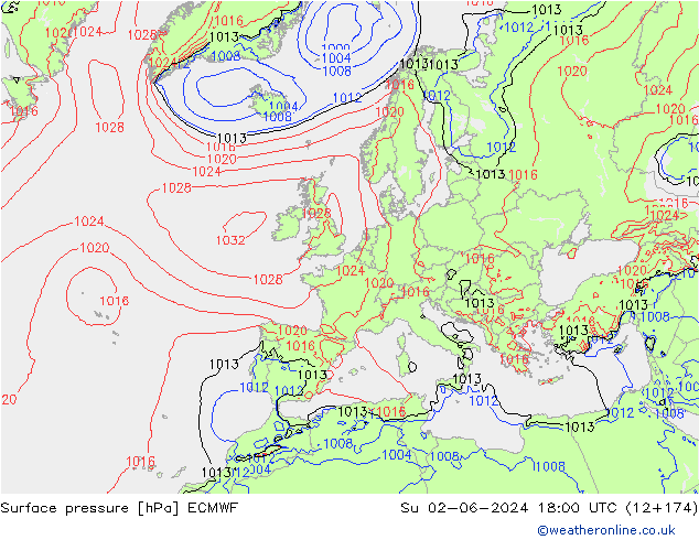 Bodendruck ECMWF So 02.06.2024 18 UTC