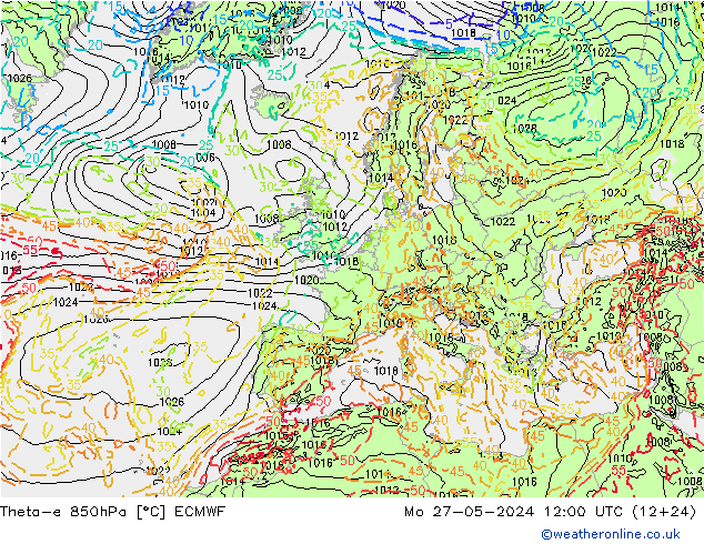 Theta-e 850hPa ECMWF Mo 27.05.2024 12 UTC