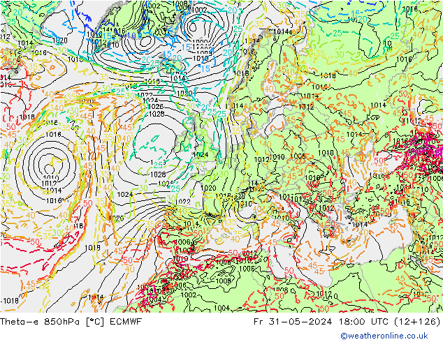 Theta-e 850hPa ECMWF Sex 31.05.2024 18 UTC