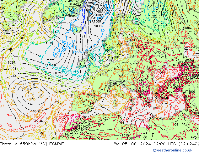 Theta-e 850hPa ECMWF Mi 05.06.2024 12 UTC