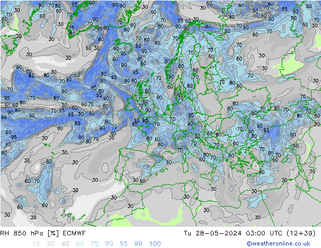 RH 850 hPa ECMWF Ter 28.05.2024 03 UTC