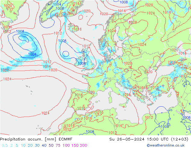 Toplam Yağış ECMWF Paz 26.05.2024 15 UTC