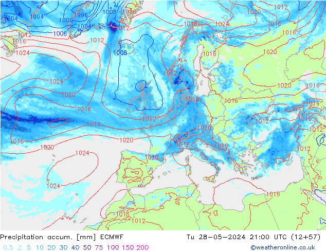 Precipitation accum. ECMWF mar 28.05.2024 21 UTC