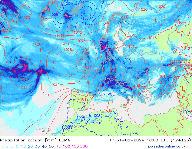 Precipitation accum. ECMWF ven 31.05.2024 18 UTC