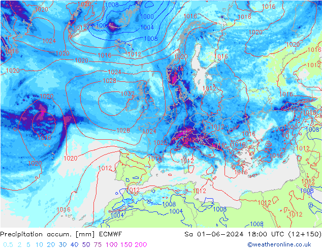 Precipitation accum. ECMWF Sa 01.06.2024 18 UTC