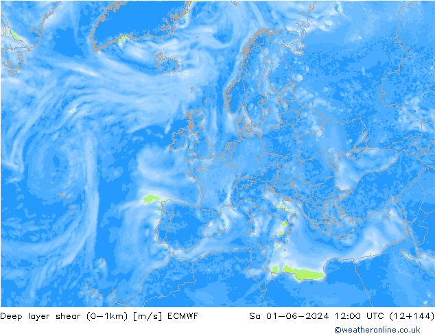 Deep layer shear (0-1km) ECMWF sab 01.06.2024 12 UTC