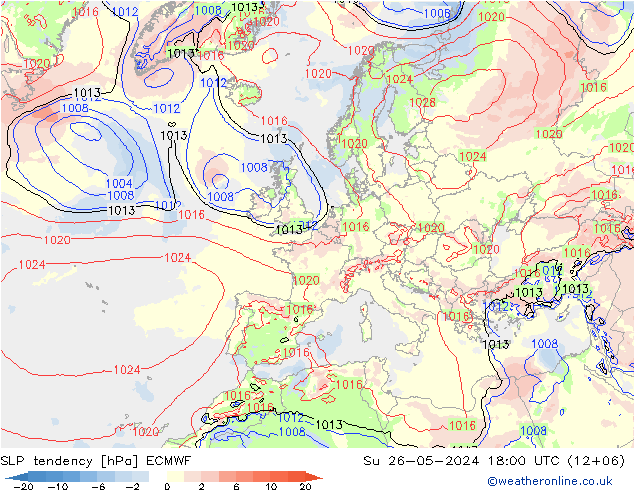 SLP tendency ECMWF Dom 26.05.2024 18 UTC