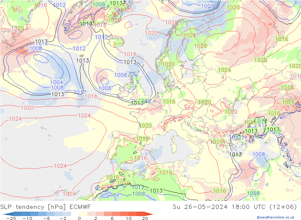 Tendenza di Pressione ECMWF dom 26.05.2024 18 UTC