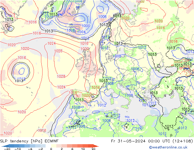 SLP tendency ECMWF Pá 31.05.2024 00 UTC