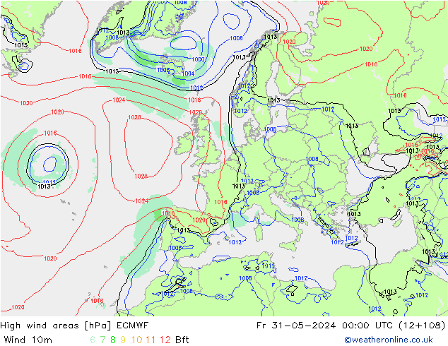 High wind areas ECMWF Pá 31.05.2024 00 UTC