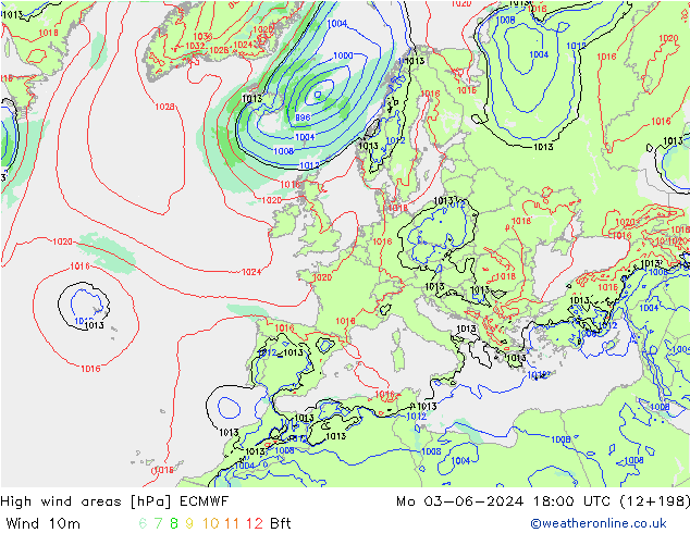 High wind areas ECMWF Po 03.06.2024 18 UTC