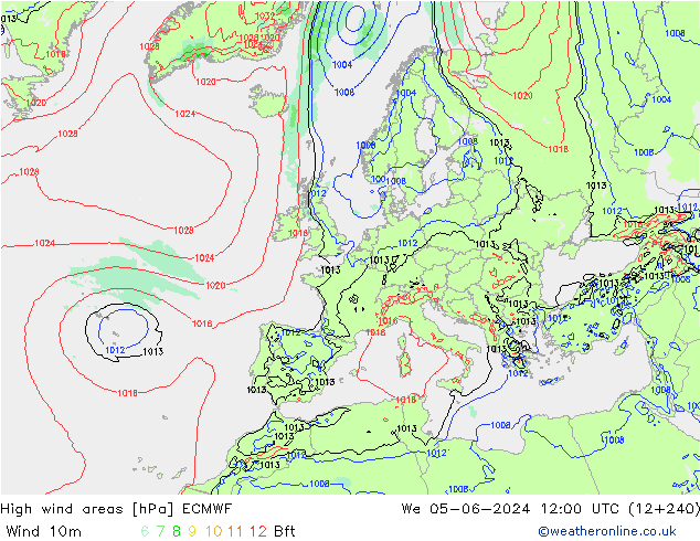 High wind areas ECMWF mer 05.06.2024 12 UTC