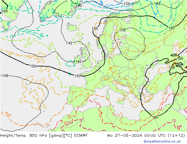 Z500/Rain (+SLP)/Z850 ECMWF lun 27.05.2024 00 UTC