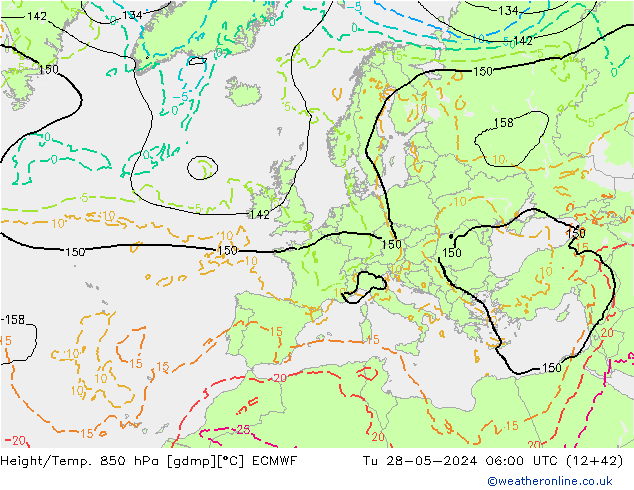 Z500/Yağmur (+YB)/Z850 ECMWF Sa 28.05.2024 06 UTC