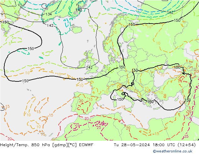 Z500/Rain (+SLP)/Z850 ECMWF Út 28.05.2024 18 UTC