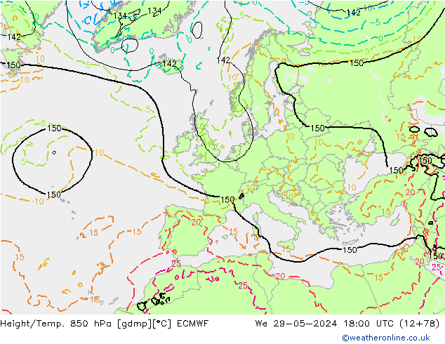 Z500/Rain (+SLP)/Z850 ECMWF We 29.05.2024 18 UTC