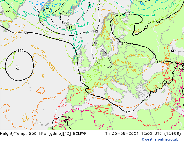 Height/Temp. 850 hPa ECMWF Do 30.05.2024 12 UTC