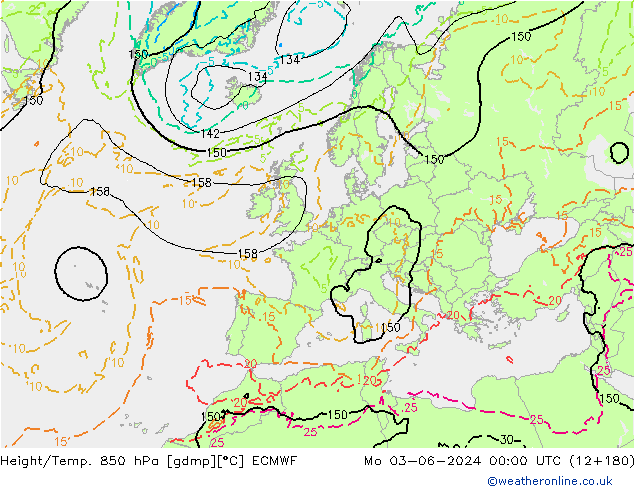 Z500/Rain (+SLP)/Z850 ECMWF pon. 03.06.2024 00 UTC