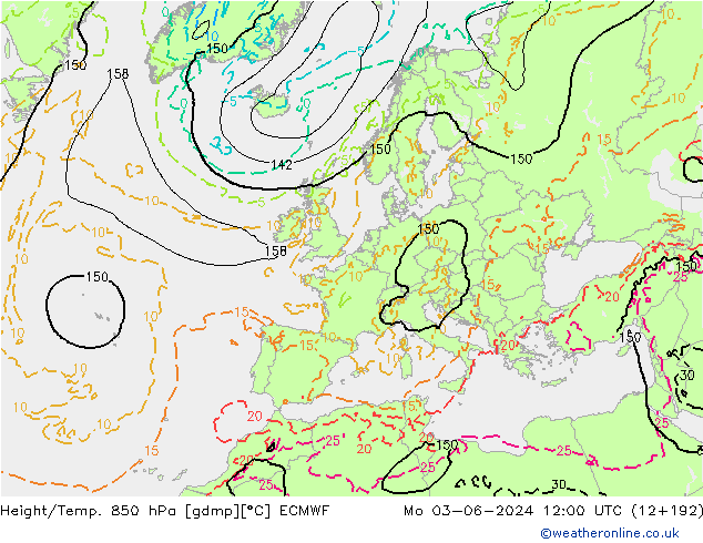 Z500/Rain (+SLP)/Z850 ECMWF Mo 03.06.2024 12 UTC