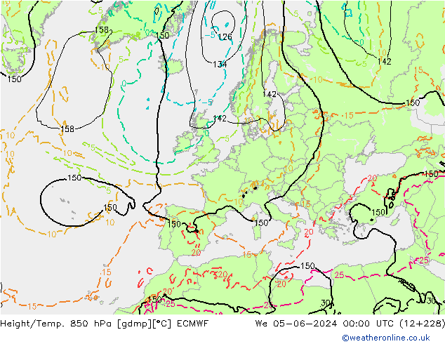 Z500/Rain (+SLP)/Z850 ECMWF mer 05.06.2024 00 UTC