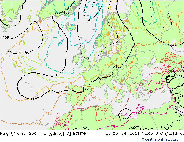 Géop./Temp. 850 hPa ECMWF mer 05.06.2024 12 UTC