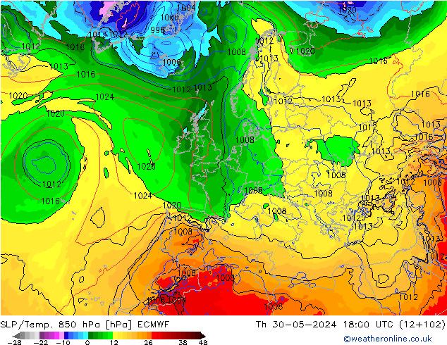 850 hPa Yer Bas./Sıc ECMWF Per 30.05.2024 18 UTC