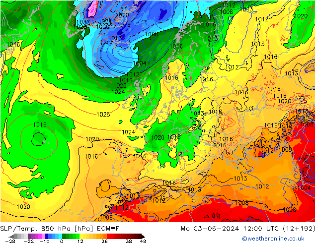 SLP/Temp. 850 hPa ECMWF lun 03.06.2024 12 UTC