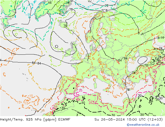 Yükseklik/Sıc. 925 hPa ECMWF Paz 26.05.2024 15 UTC