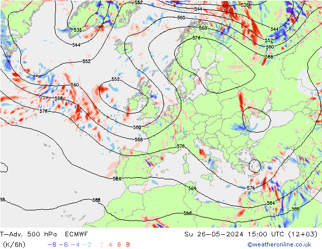 T-Adv. 500 hPa ECMWF Paz 26.05.2024 15 UTC