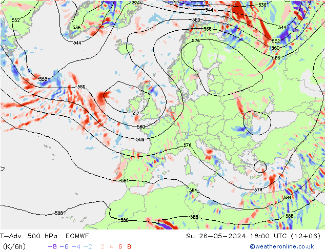 T-Adv. 500 hPa ECMWF Su 26.05.2024 18 UTC