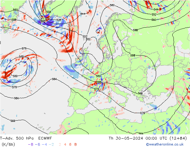 T-Adv. 500 гПа ECMWF чт 30.05.2024 00 UTC