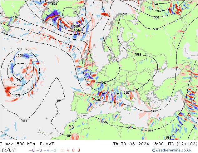 T-Adv. 500 hPa ECMWF Do 30.05.2024 18 UTC