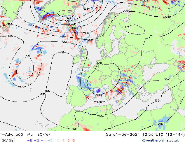 T-Adv. 500 hPa ECMWF So 01.06.2024 12 UTC