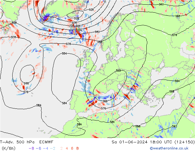 T-Adv. 500 hPa ECMWF so. 01.06.2024 18 UTC