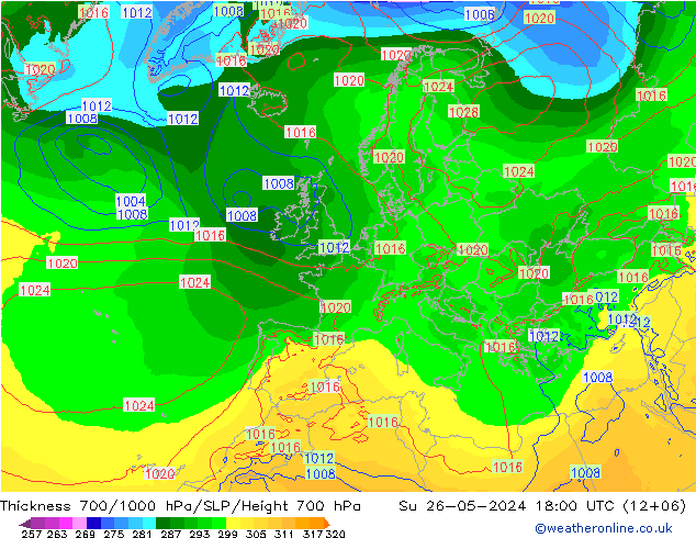 Thck 700-1000 hPa ECMWF Su 26.05.2024 18 UTC