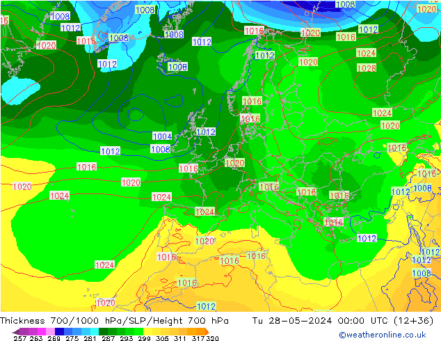 Thck 700-1000 hPa ECMWF Tu 28.05.2024 00 UTC