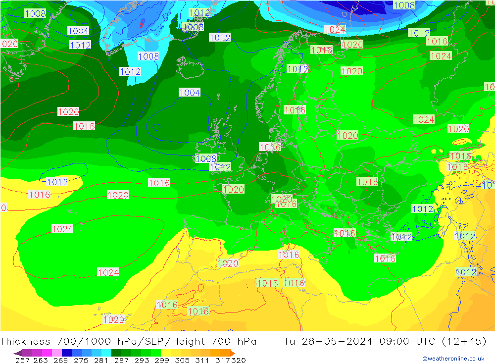 Thck 700-1000 hPa ECMWF  28.05.2024 09 UTC