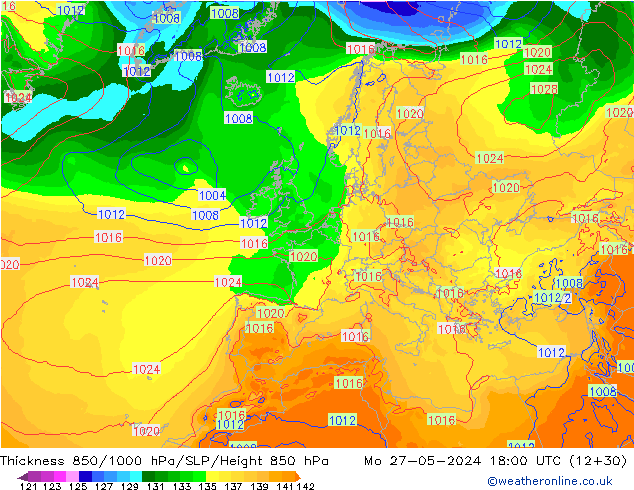 Thck 850-1000 hPa ECMWF Po 27.05.2024 18 UTC