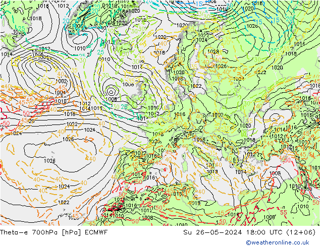 Theta-e 700hPa ECMWF Su 26.05.2024 18 UTC