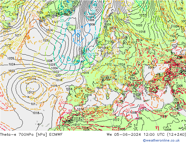 Theta-e 700hPa ECMWF Mi 05.06.2024 12 UTC