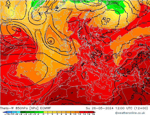 Theta-W 850hPa ECMWF Paz 26.05.2024 12 UTC